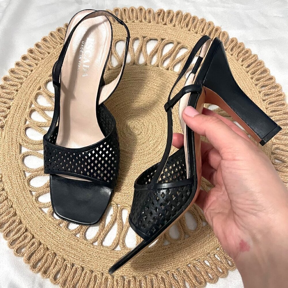 Escada Vintage Black Leather Heels with Strap Size 9.5B